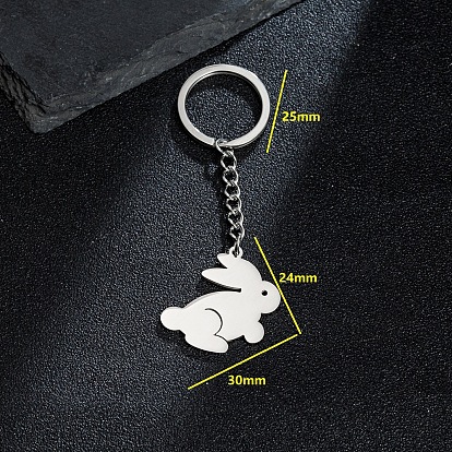 201 porte-clés pendentif lapin en acier inoxydable, pour cadeau pendentif de sac à dos de voiture