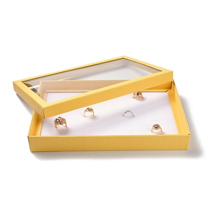 100 cajas de anillos de joyería de cartón rectangular con ranura, con ventana de pvc transparente y esponja blanca
