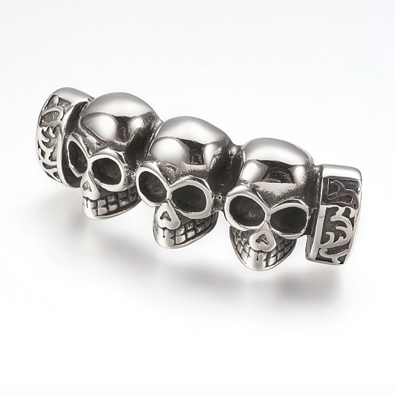 316 Surgical Stainless Steel Slide Charms Cabochon Settings, Three Skull