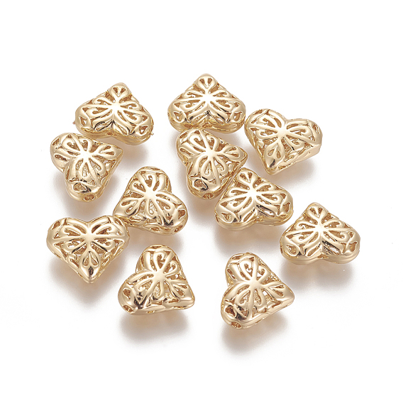Brass Beads, Heart, Real 18K Gold Plated