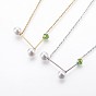 304 Stainless Steel Pendant Necklaces, with Glass imitation Pearl, Round