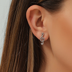 Sparkling Geometric Asymmetrical Earrings with Dancing Music Notes