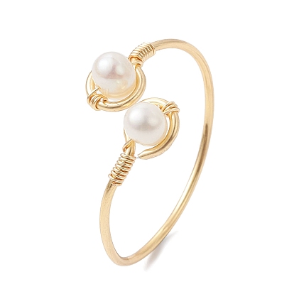 Открытое кольцо с натуральным культивированным пресноводным жемчугом, обернутым медной проволокой, кольцо на палец-манжета для женщин