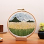 DIY Flower and Mountain Embroidery Kit, Including Imitation Bamboo Frame, Iron Pins, Cloth, Colorful Threads