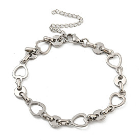 304 Stainless Steel Heart Link Chains Bracelets for Men & Women