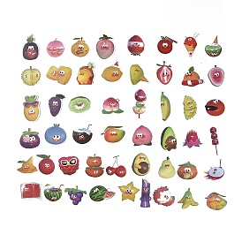50Pcs 50 Styles PVC Plastic Fruit Character Stickers Sets, Waterproof Adhesive Decals for DIY Scrapbooking, Photo Album Decoration, Cartoon Fruit Pattern