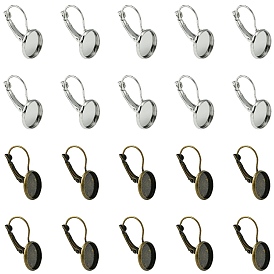20Pcs 2 Colors Brass Leverback Earring Findings, Nickel Free, Lead Free and Cadmium Free, Flat Round Earring Settings
