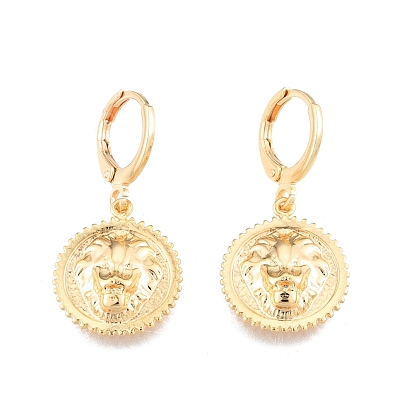 Brass Lion Dangle Leverback Earrings for Women, Cadmium Free & Nickel Free & Lead Free