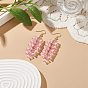 Trumpet Flower Shape Glass & Imitation Pearl Beaded Dangle Earrings, Golden Brass Cluster Long Drop Earrings for Women