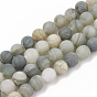 Natural Green Line Jasper Beads Strands, Frosted, Round
