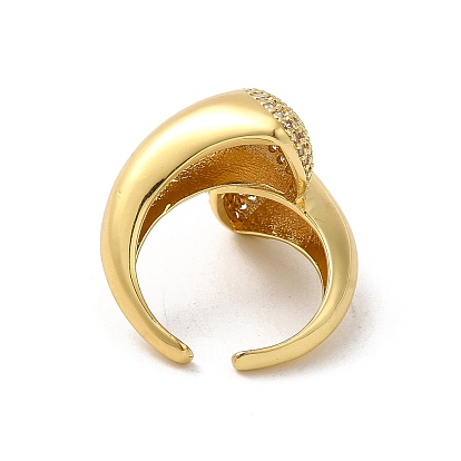 Rack Plating Brass Teardrop Open Cuff Ring with Cubic Zirconia