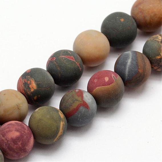 Natural Polychrome Jasper/Picasso Stone/Picasso Jasper Frosted Bead Strands, Round