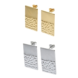 304 Stainless Steel Stud Earrings, Textured Rectangle