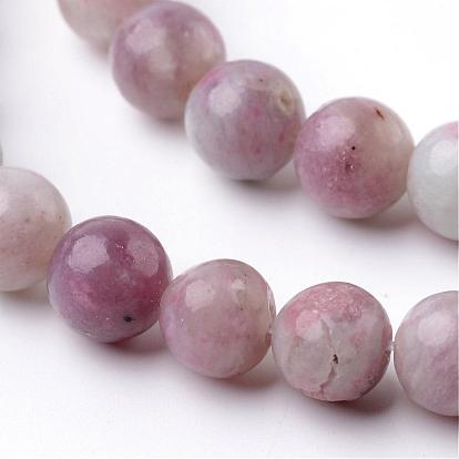 Teñidos de color rosa redondas perlas naturales turmalina hebras