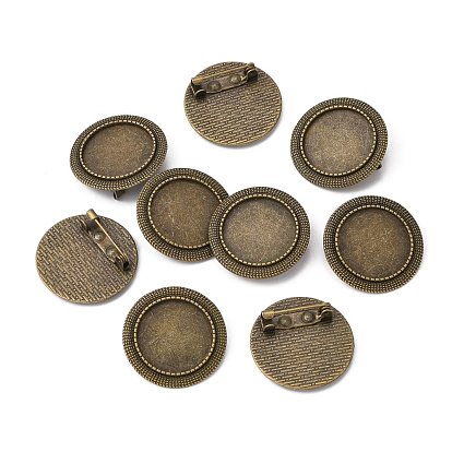 Support de cabochon en alliage , sans cadmium et sans plomb, avec accessoires de bar avec dos d'épingle en fer, plateau rond plat: 20 mm, 28x2 mm, broche: 0.8 mm