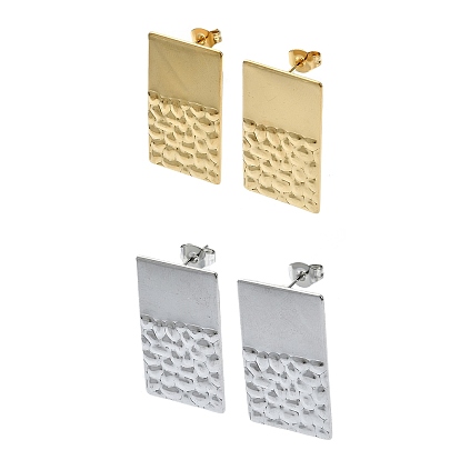 304 Stainless Steel Stud Earrings, Textured Rectangle