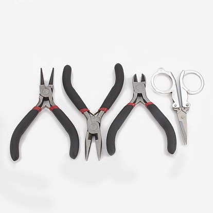 45# Carbon Steel Jewelry Plier Sets, including Wire Cutter Plier, Round Nose Plier, Side Cutting Plier and Scissor