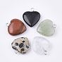 Natural & Synthetic Mixed Gemstone Pendants, with Iron Eye Pins, Heart, Platinum
