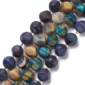 Natural Tiger Eye Beads Strands, Dyed & Heated, Frosted, with Seed Beads, Six Sided Celestial Dice