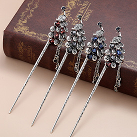 Peacock-shaped Glass Crystal Hairpin for Classical Palace Hairstyles