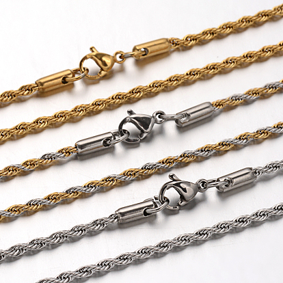 304 collares de cadena de la cuerda de acero inoxidable, con cierre de langosta, 19.6 pulgada (50 cm), 2 mm