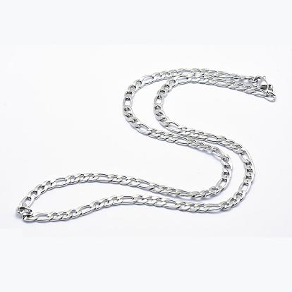 201 Stainless Steel Figaro Chain Necklaces, with Lobster Claw Clasps