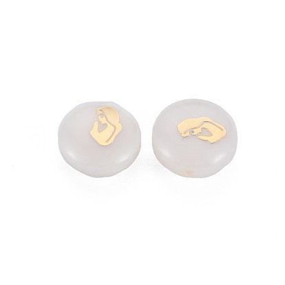 Perles de coquillages naturels d'eau douce, avec des ornements en métal en laiton doré, plat et circulaire avec motif mixte