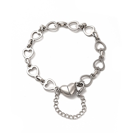 304 Stainless Steel Heart Link Chain Bracelets for Women, with Magnetic Clasps