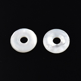 Natural White Shell Charms, Donut/Pi Disc
