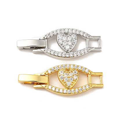 Heart Rack Plating Brass Micro Pave Clear Cubic Zirconia Watch Band Clasps, Cadmium Free & Lead Free, Long-Lasting Plated