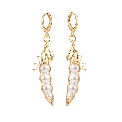Boucles d'oreilles longues à levier avec perle de coquillage et perle, bijoux en fil de laiton pour femmes
