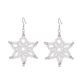 Boucles d'oreilles pendantes en verre galvanisé et perles d'hématite synthétiques non magnétiques, 304 bijoux flocon de neige en acier inoxydable pour femmes