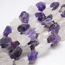 Natural Mixed Raw Rough Gemstone Amethyst and Crystal Beads Strands, Nuggets, 13~35x8~28mm, Hole: 2mm, about 15~19pcs/strand, 15.74 inch