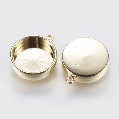 Brass Pendant Cabochon Settings, Plain Edge Bezel Cups, Long-Lasting Plated, Flat Round