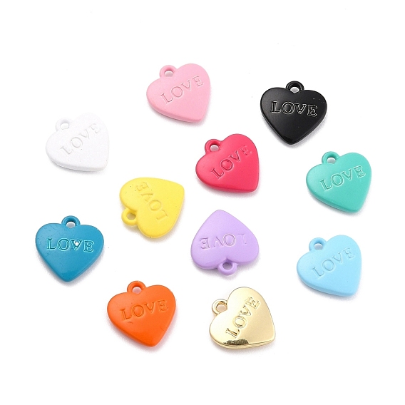 Heart Alloy Spray Painted Charms, Word LOVE
