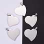 304 Stainless Steel Pendants, Manual Polishing, Stamping Blank Tag, Heart