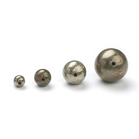 Natural Pyrite Beads, Half Drilled, Round