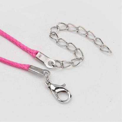 Fabrication de collier en corde de polyester ciré coréen, avec mousquetons en alliage et rallonge de chaîne en fer, 18.1 pouce, 1.5mm