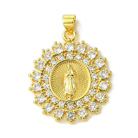 Brass Micro Pave Cubic Zirconia Pendants, Flat Round with Human