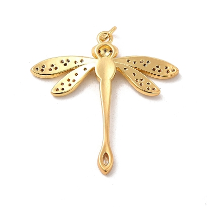 Micro latón allanan colgantes cúbicos del zirconia, con anillo de salto, encanto de libélula, dorado