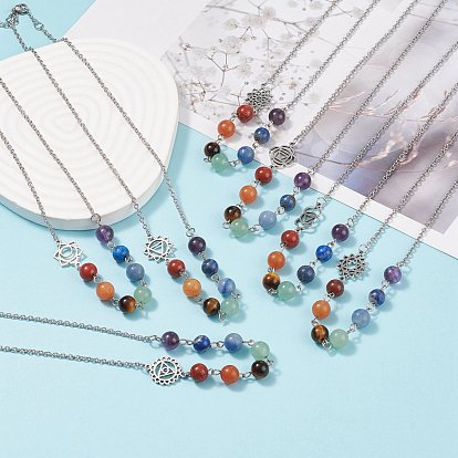 7 piezas 7 estilo collar con colgante de cuentas de piedras preciosas mixtas naturales con aleación 7 chakra, joyas de yoga para mujeres