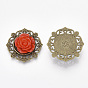 Resin Cabochons, with Antique Bronze Plated Alloy Findings, Flower