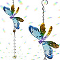 Glass Teardrop & Octagon Pendant Decorations, with Metal Dragonfly Link and Iron Findings, for Garden Outdoor Decoration