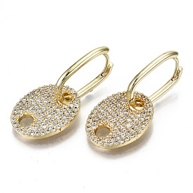 Boucle d'oreille huggie huggie en laiton micro pave clair, ovale