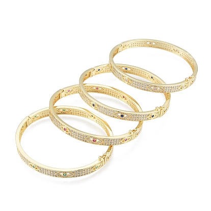 Brazalete con bisagras de ojo de caballo de circonita cúbica, joyas de latón chapado en oro real 18k para mujer