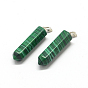 Pencil Gemstone Point Pendants, with Platinum Tone Brass Findings, 36x9~10x9~10mm, Hole: 2x7mm