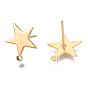 Brass Stud Earring Findings, with Loop and Flat Plate, Star, Nickel Free, Real 18K Gold Plated