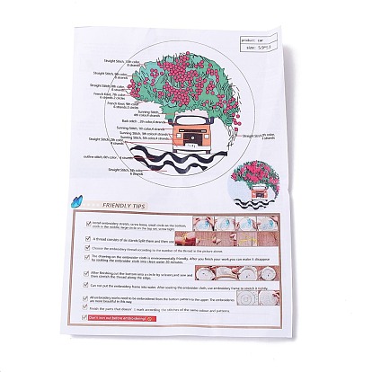 DIY Car & Flower Pattern Embroidery Starter Kit, Cross Stitch Kit Including Imitation Bamboo Frame, Carbon Steel Pins, Cloth and Colorful Threads