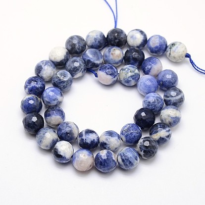 Natural Sodalite Beads Strands, Round, Faceted