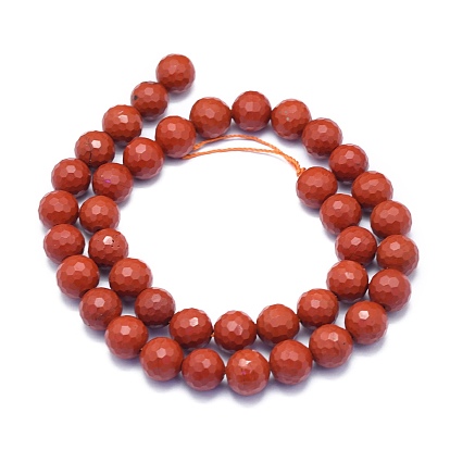 Rouge naturel perles de jaspe brins, ronde, à facettes (128 facettes)